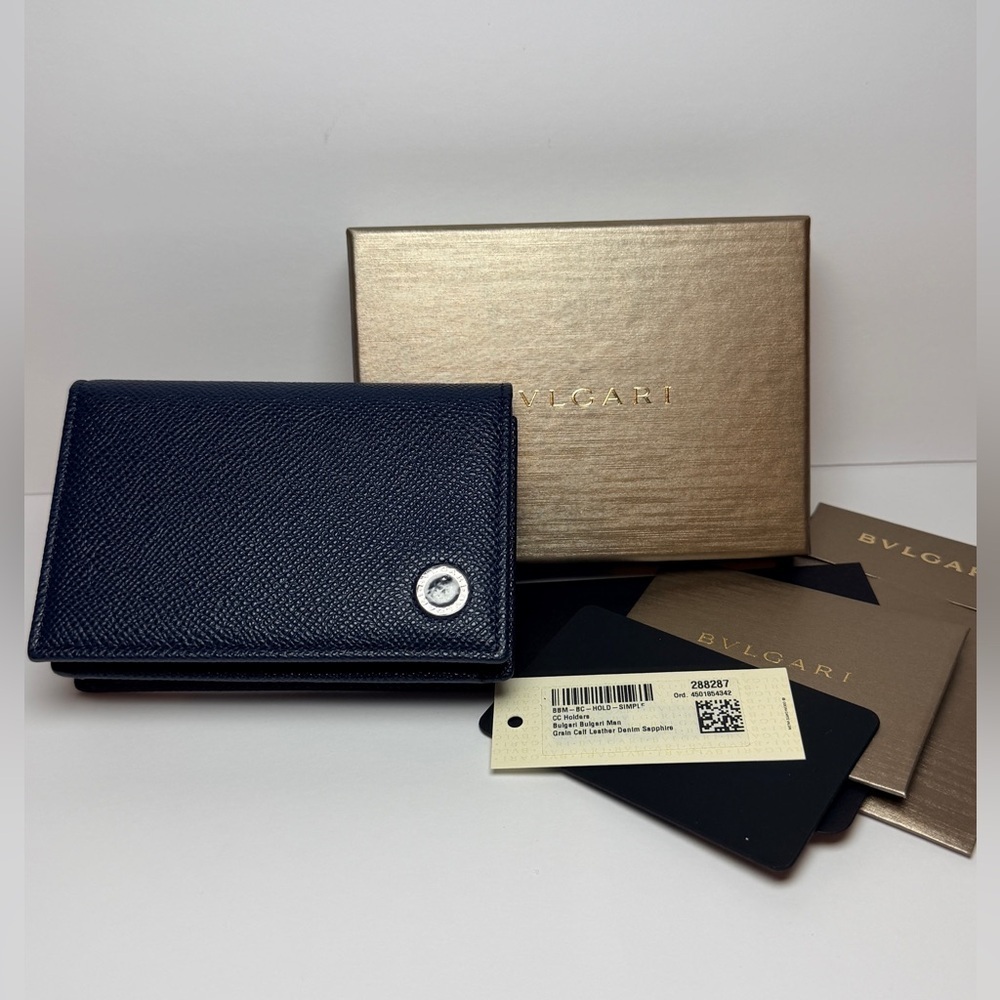 Bulgari BVLGARI Men's Denim Sapphire Grained Calf Leather Card Case Wallet NEW - Picture 13 of 13